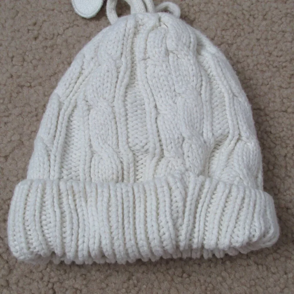 Pullover Winter Beanie Girls Size 18-24M White‎ Cream Toddler Hat Cap Hearts